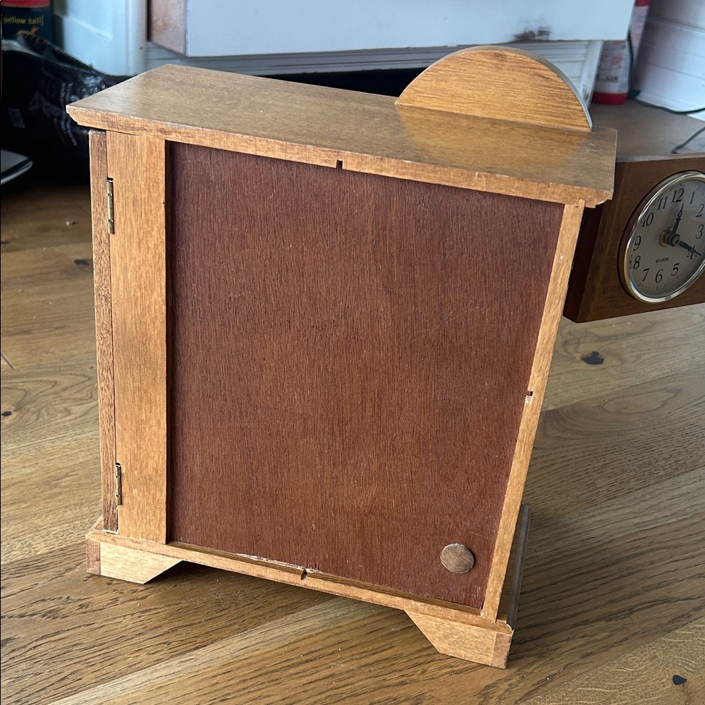 Wood Finish Jewelry Cabinet with Clock in Light Brown - Picture 8 of 10